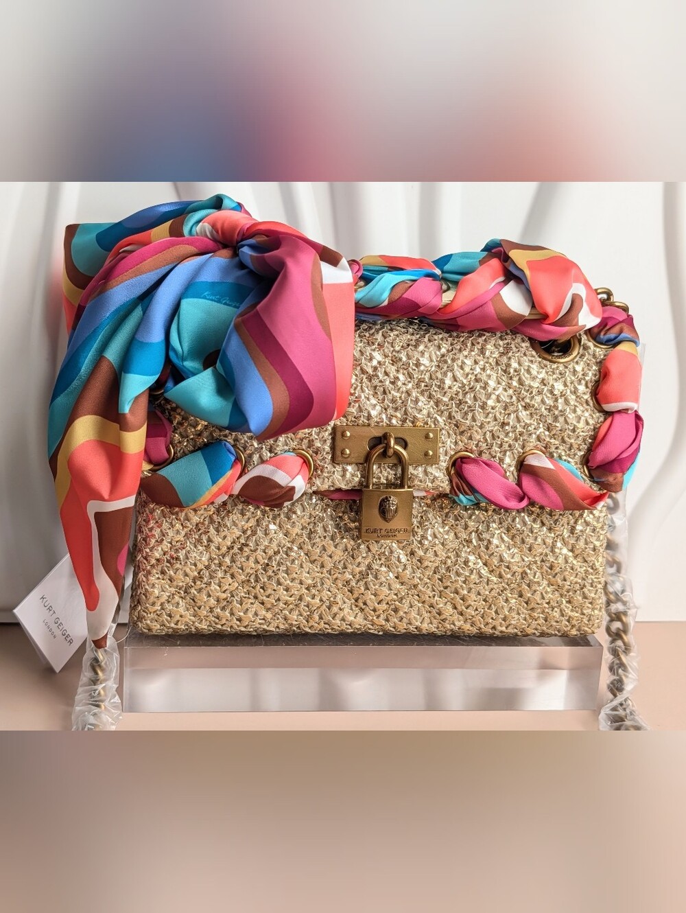 NWT Kurt Geiger Gold Mini Brixton Scarf Shoulder Bag Crossbody